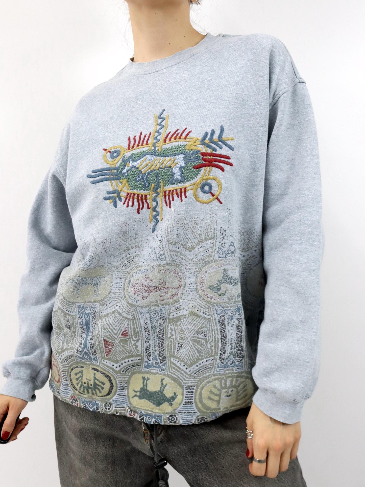 Vintage 80er 90er THINK PINK Sweatshirt Pullover Print Stickerei M
