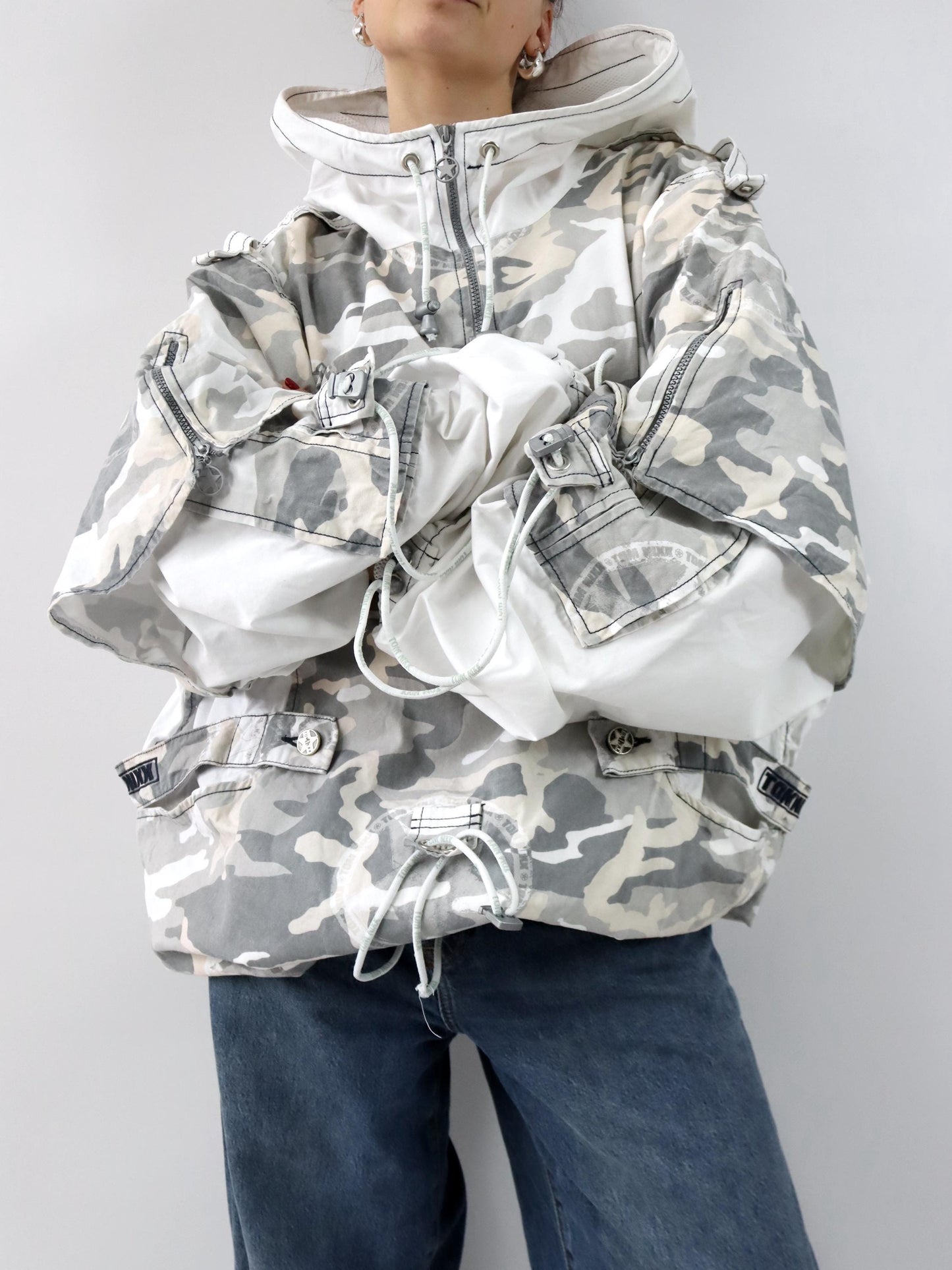 Vintage 90er 00er Y2k TOM NIXX Windbreaker Überziehjacke Jacke Camouflage Designer Berlin XXL
