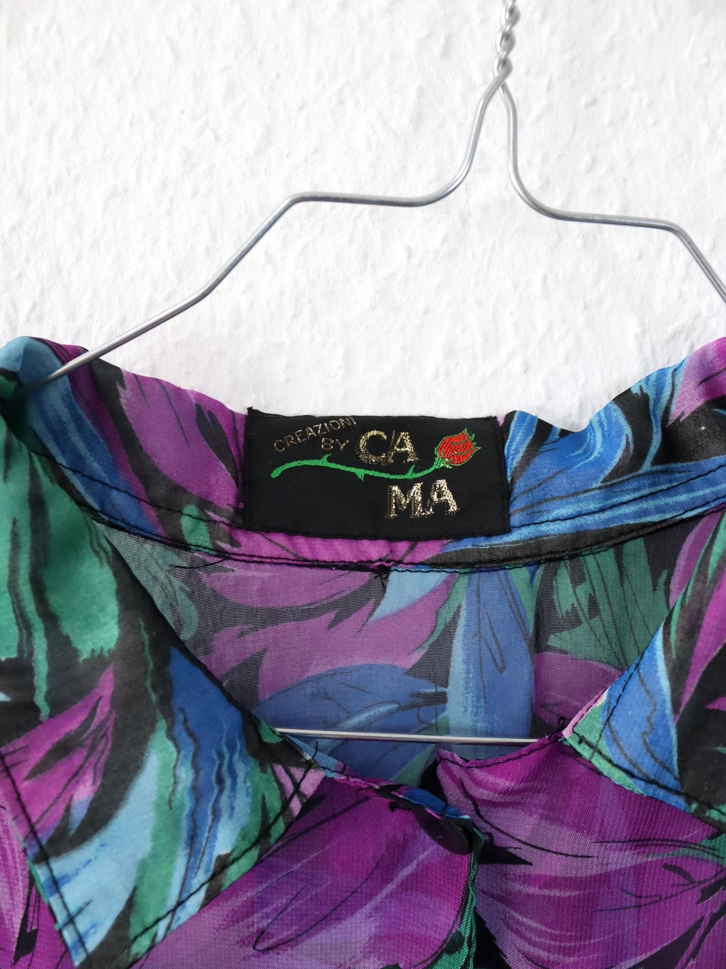 Vintage 80er 90er CAMA Bluse kurzarm leicht transparent Blumenmuster Fledermausärmel M-L