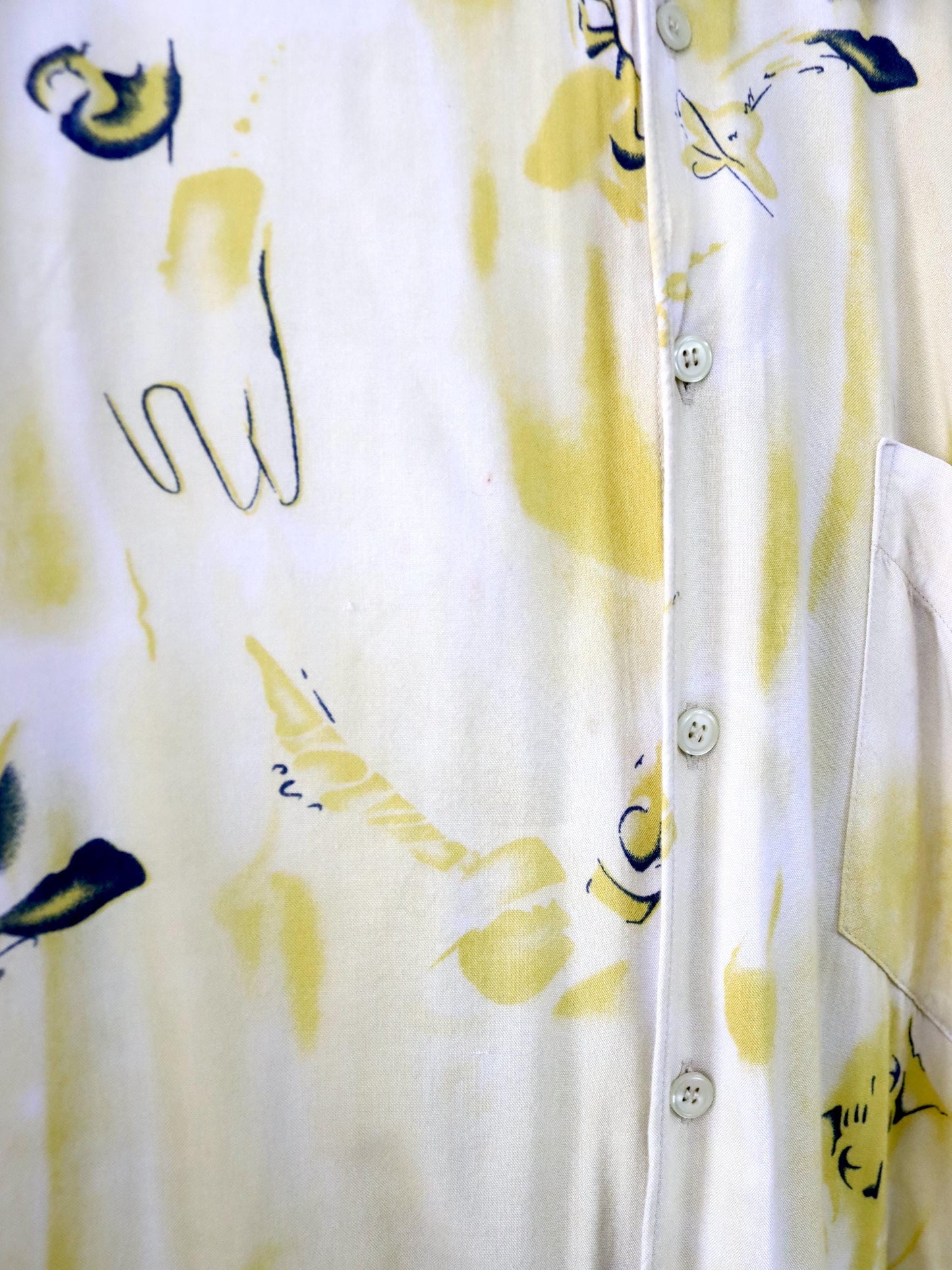 Vintage 80er 90er TRAPEZ Hemd kurzarm crazy pattern gelb Viskose L