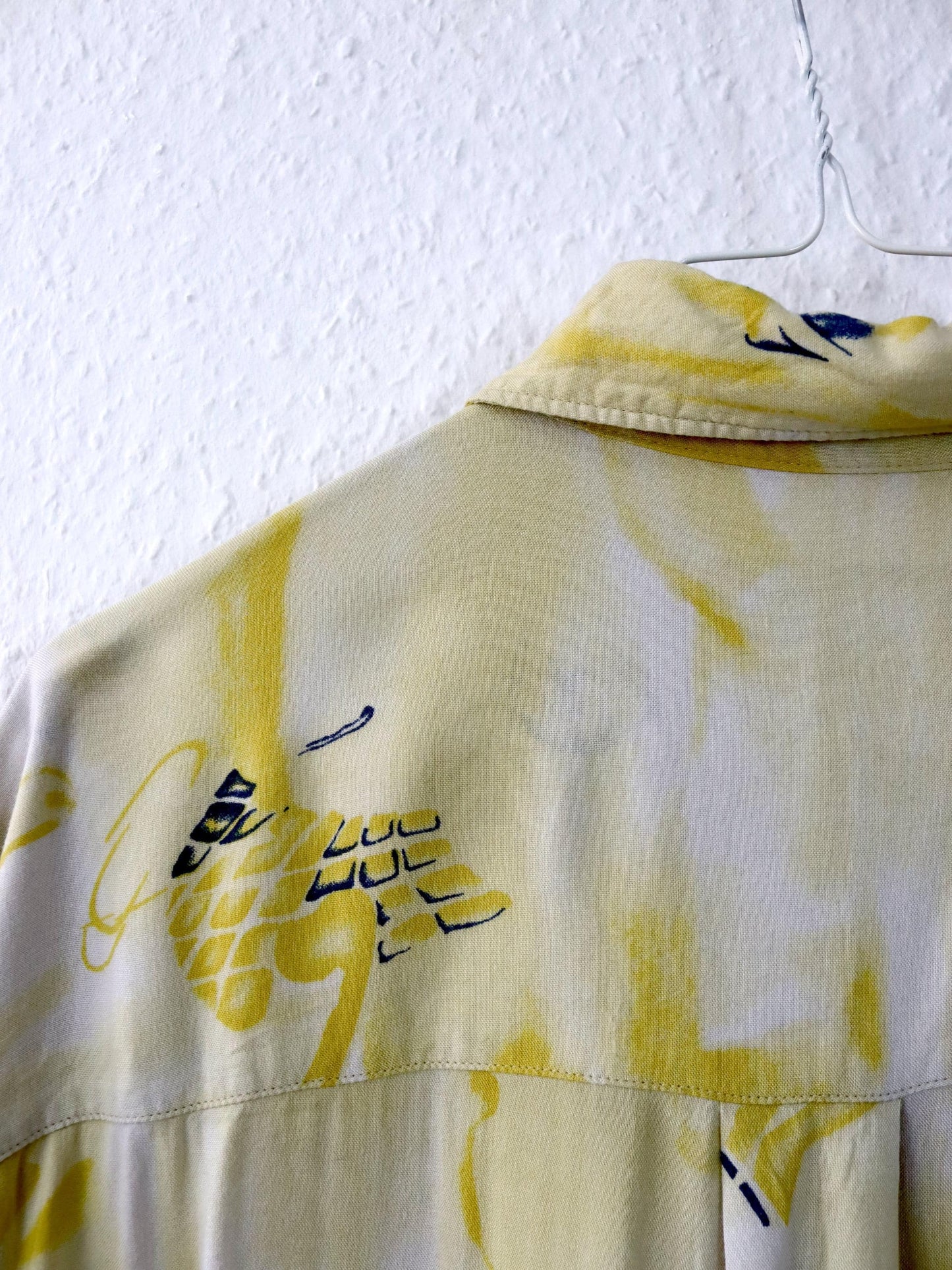Vintage 80er 90er TRAPEZ Hemd kurzarm crazy pattern gelb Viskose L