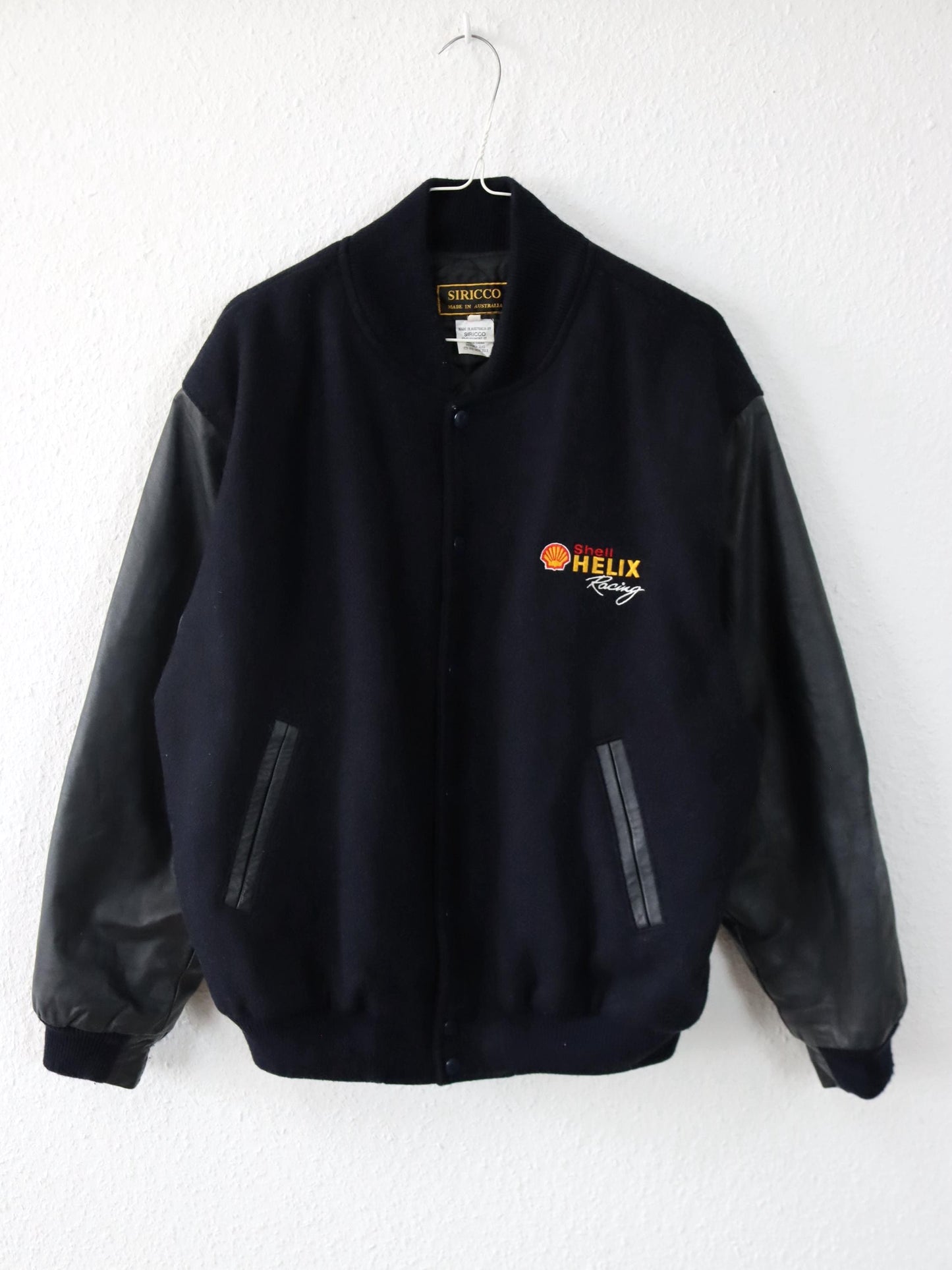 Vintage 80er 90er SIRICCO Racingjacke Bomberjacke Leder Wolle Shell Helix Racing Varsity Style Made in Australia M