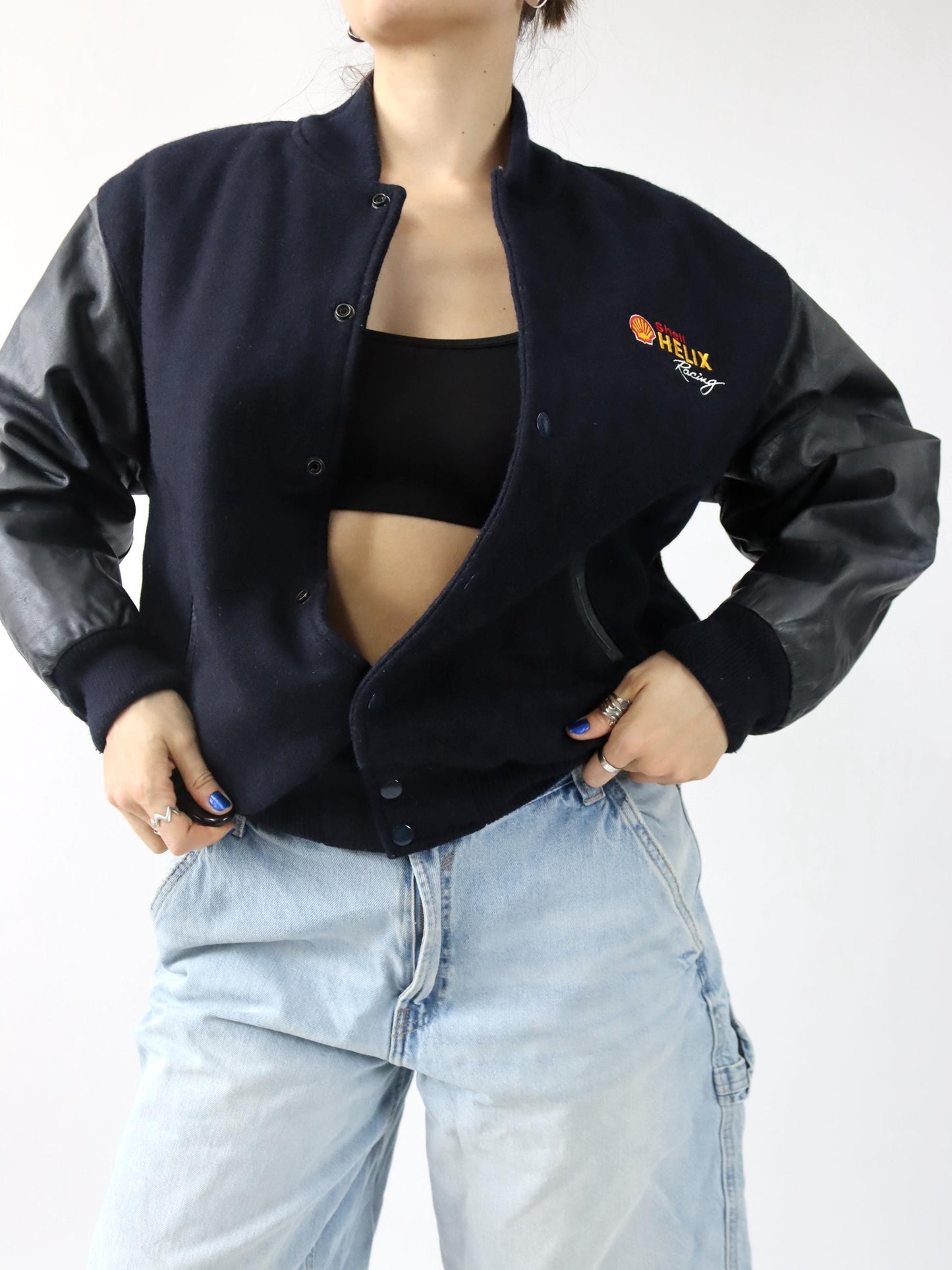 Vintage 80er 90er SIRICCO Racingjacke Bomberjacke Leder Wolle Shell Helix Racing Varsity Style Made in Australia M