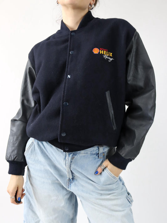 Vintage 80er 90er SIRICCO Racingjacke Bomberjacke Leder Wolle Shell Helix Racing Varsity Style Made in Australia M