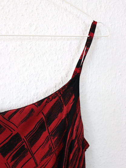 Vintage 90er 00er Y2k AMELY Midikleid Maxikleid Mesh Chiffon crazy pattern rot schwarz 38/40
