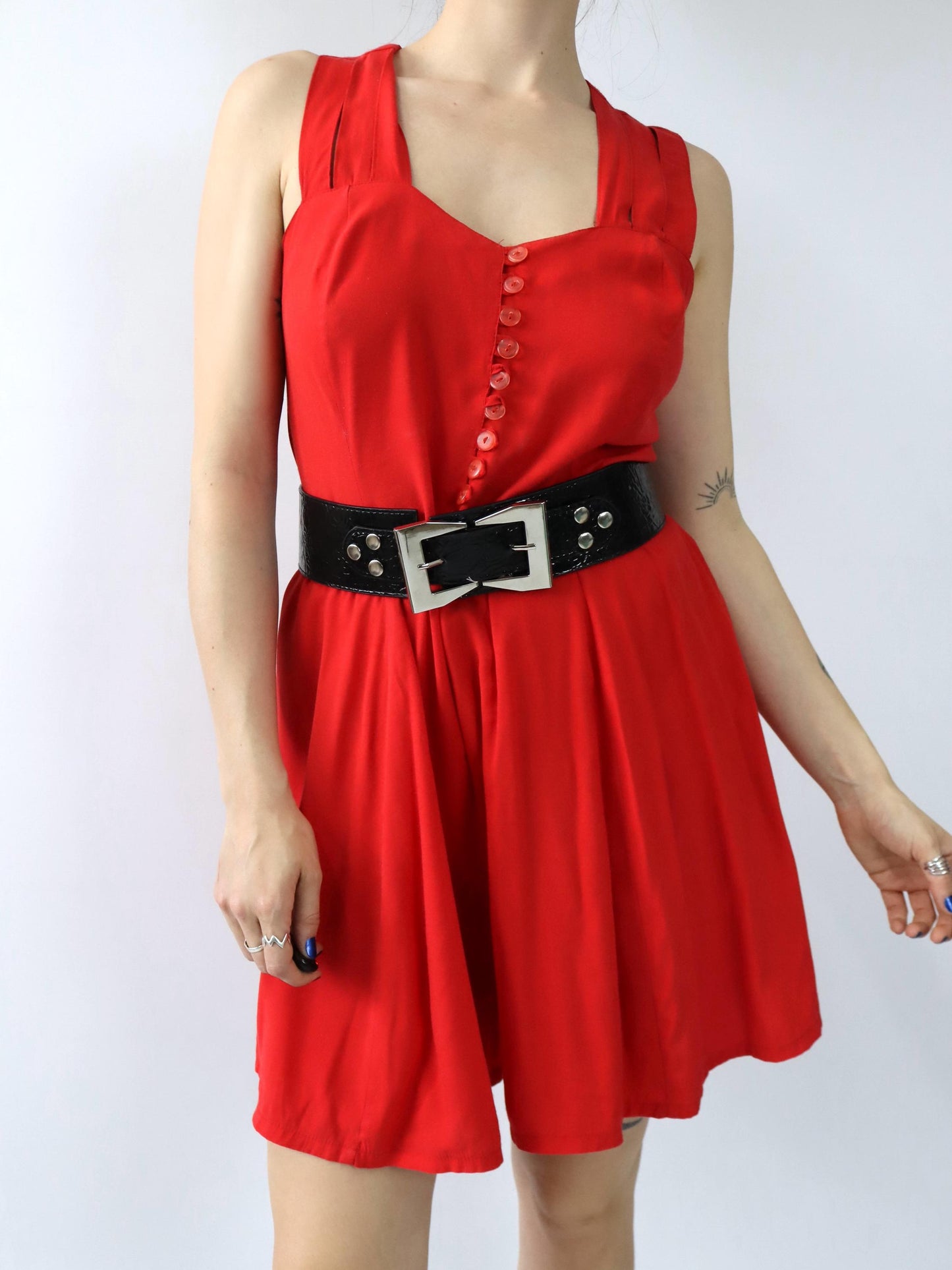 Vintage 80er 90er CHRISTIAN LE BACC Paris Jumpsuit Einteiler rot ärmellos Viskose 40