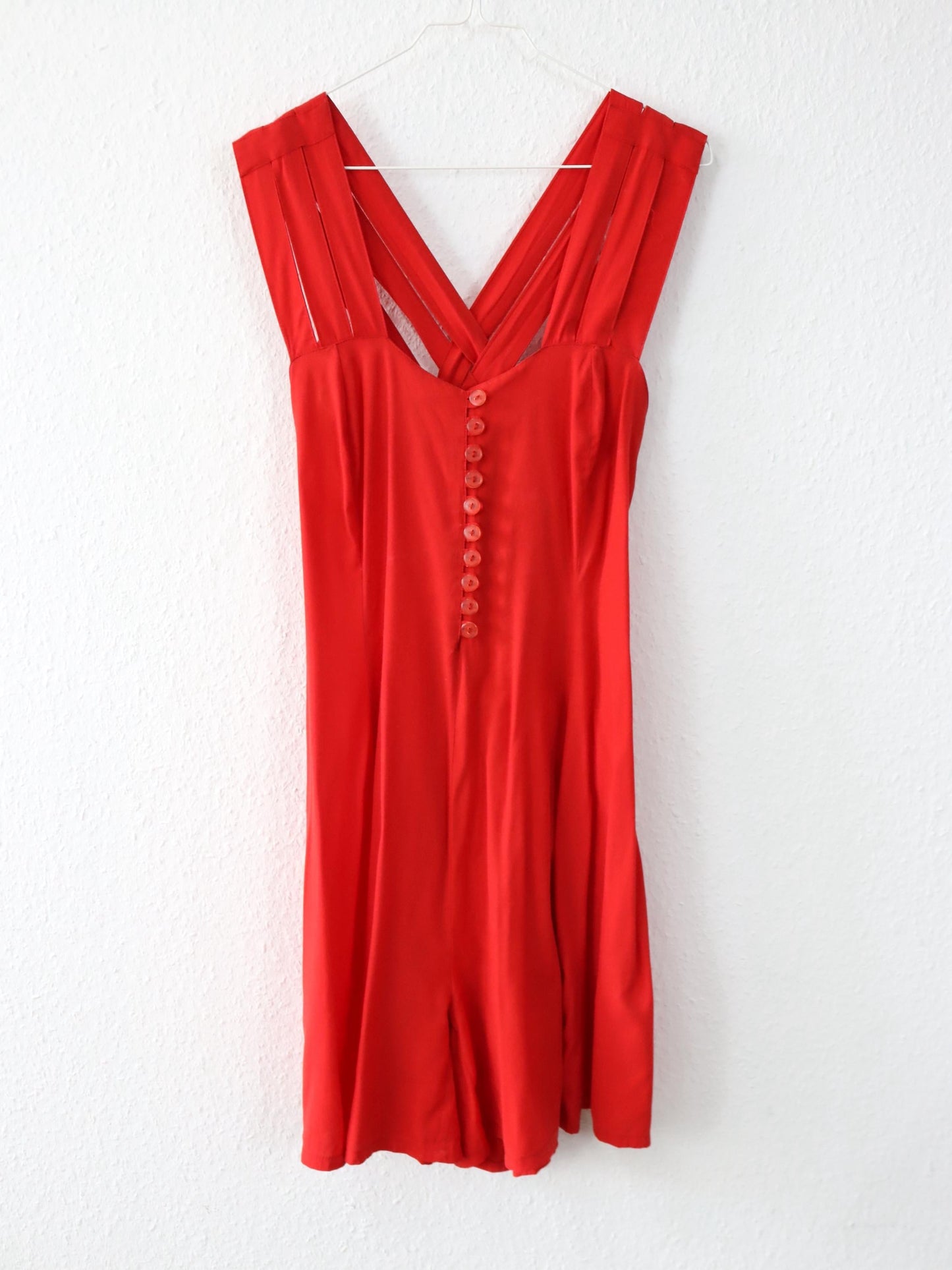 Vintage 80er 90er CHRISTIAN LE BACC Paris Jumpsuit Einteiler rot ärmellos Viskose 40