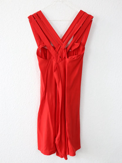 Vintage 80er 90er CHRISTIAN LE BACC Paris Jumpsuit Einteiler rot ärmellos Viskose 40