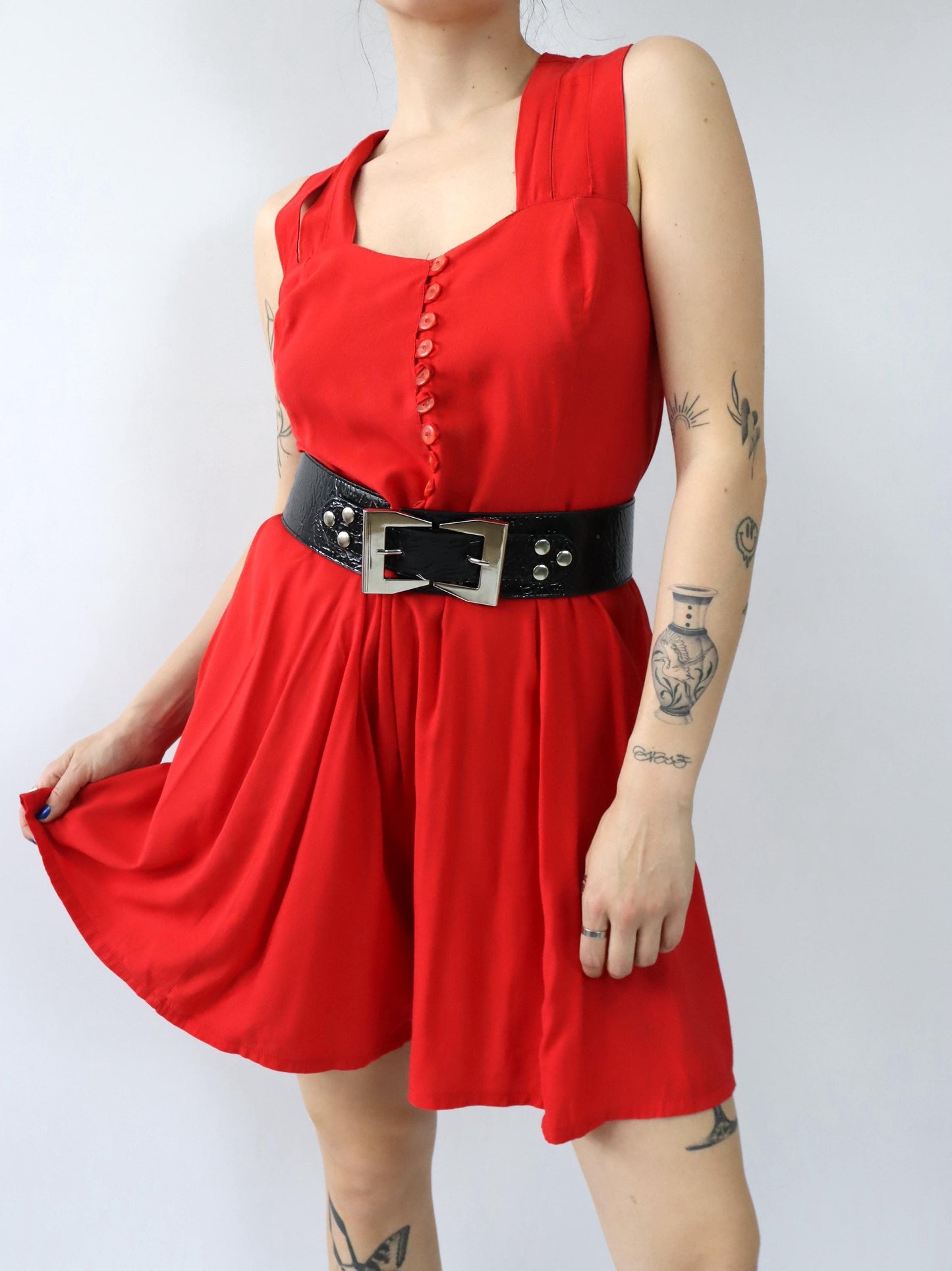 Vintage 80er 90er CHRISTIAN LE BACC Paris Jumpsuit Einteiler rot ärmellos Viskose 40