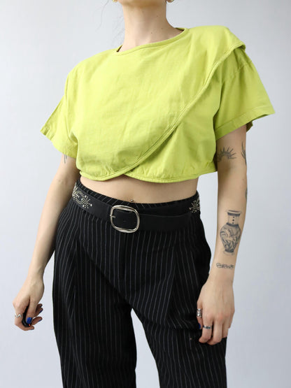 Vintage 80er 90er FREE & EASY Crop Top Shirt kurzarm Schulterbreite 36/38