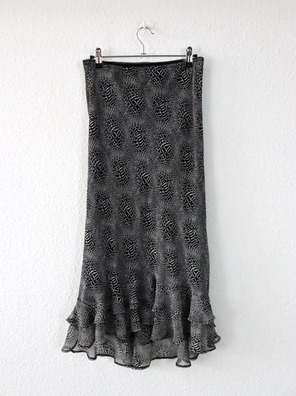 Vintage 90er 00er Y2k CANDA Midirock crazy pattern Mesh Raffung schwarz weiß 38