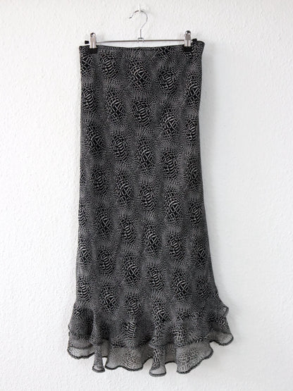 Vintage 90er 00er Y2k CANDA Midirock crazy pattern Mesh Raffung schwarz weiß 38