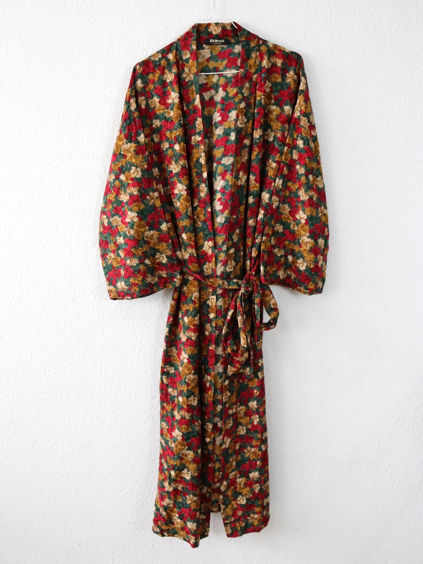 Vintage 80er 90er DE BERNARDI Milano Kimono Mantel gemustert rot grün M