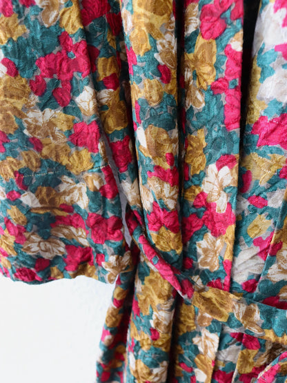 Vintage 80er 90er DE BERNARDI Milano Kimono Mantel gemustert rot grün M