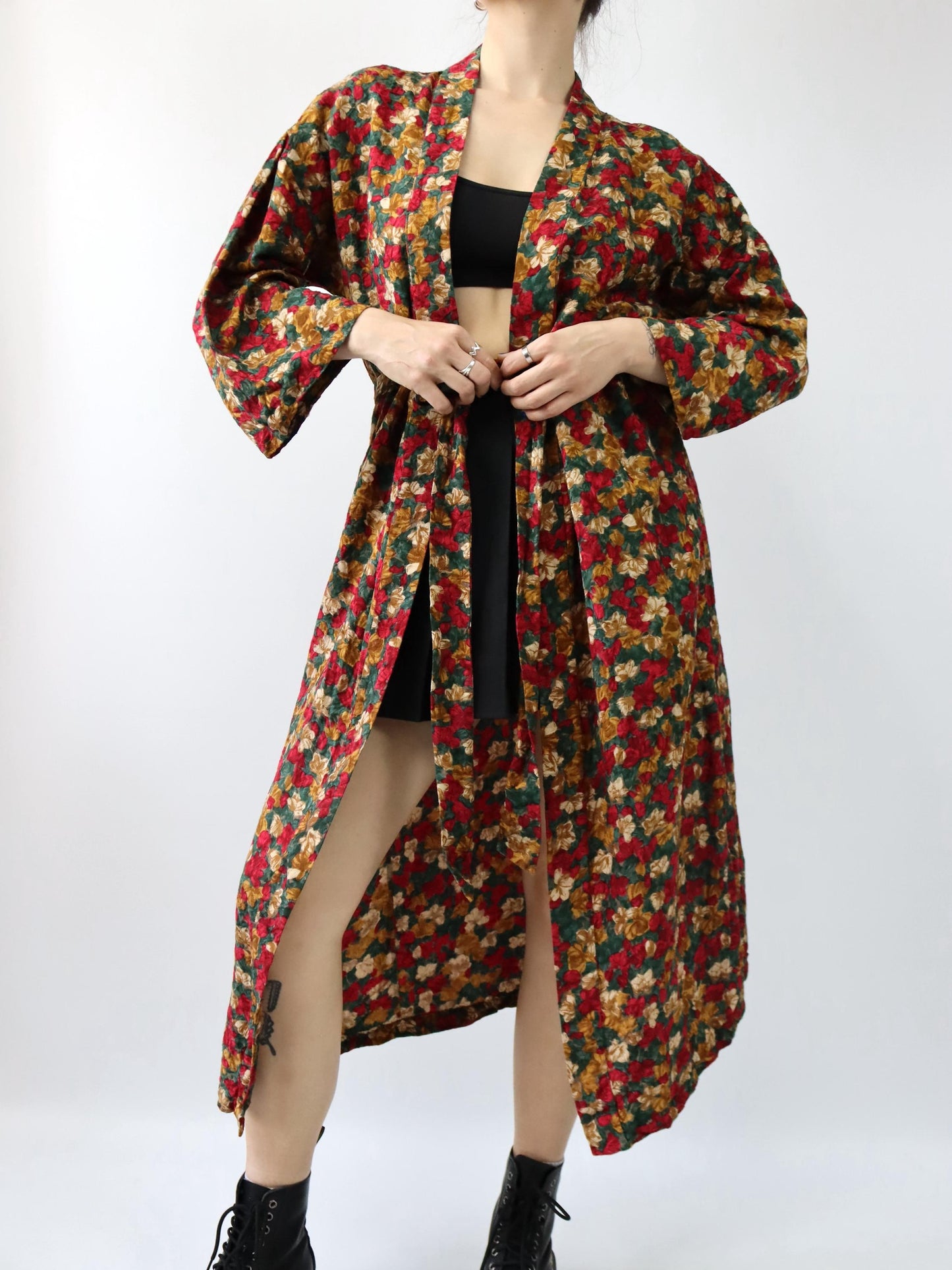 Vintage 80er 90er DE BERNARDI Milano Kimono Mantel gemustert rot grün M