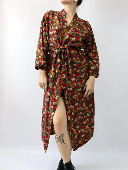 Vintage 80er 90er DE BERNARDI Milano Kimono Mantel gemustert rot grün M
