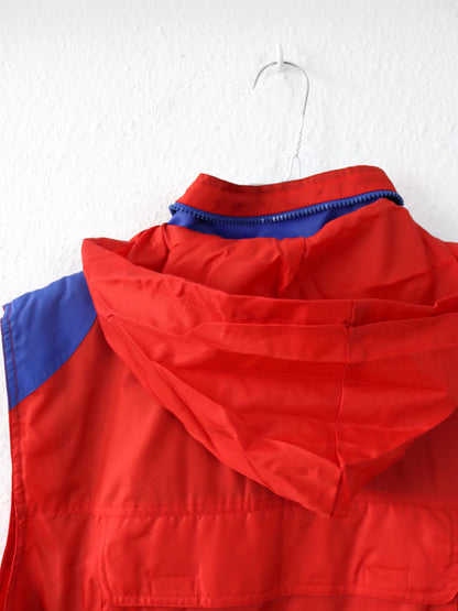 Vintage 80er 90er REEBOK Weste Cargoweste Utility Kapuze blau rot S