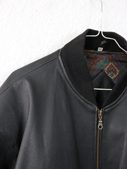 Vintage 80er 90er SHIELD Bomberjacke Lederjacke schwarz 52 L