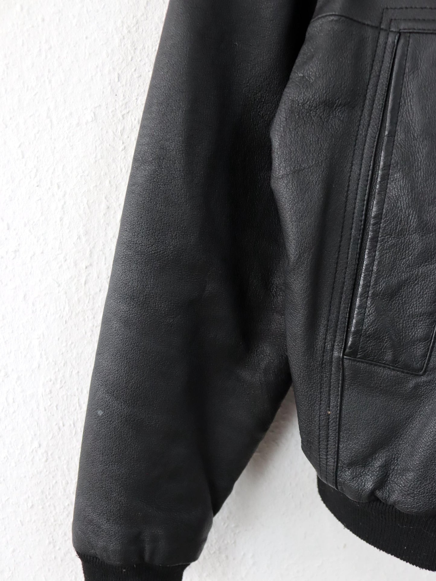 Vintage 80er 90er SHIELD Bomberjacke Lederjacke schwarz 52 L