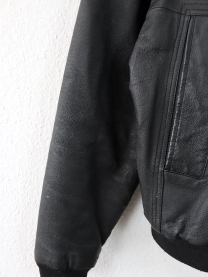 Vintage 80er 90er SHIELD Bomberjacke Lederjacke schwarz 52 L