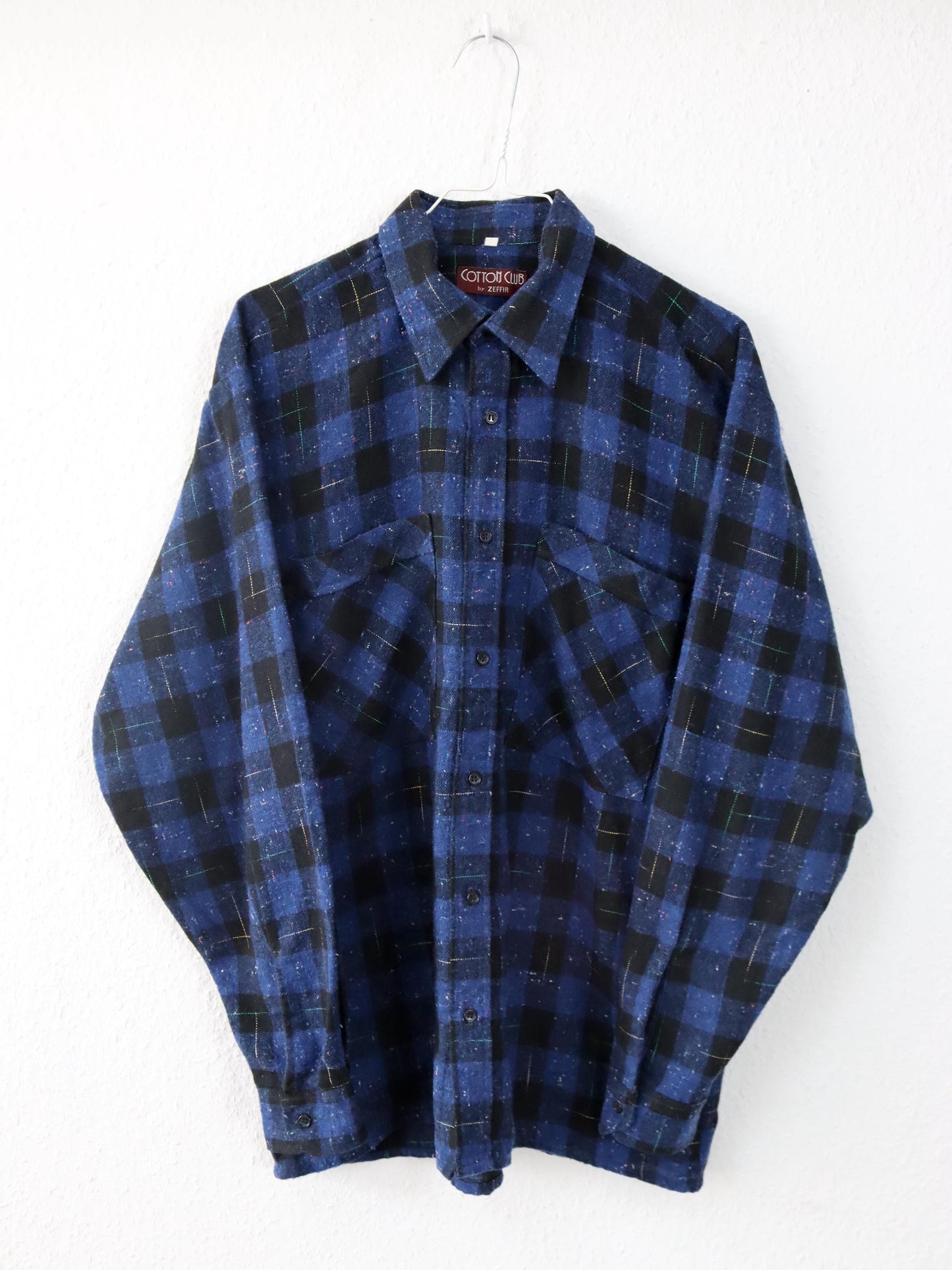 Vintage 80er 90er COTTON CLUB Flanellhemd Wolle langarm Hemd kariert M