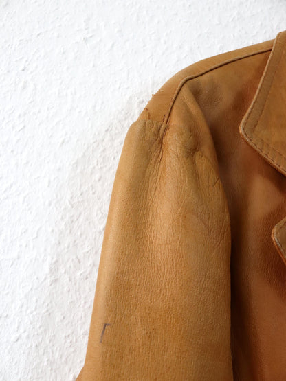 Vintage 80er 90er CREAZIONI ASSO Lederjacke Blazer Mantel hellbraun L