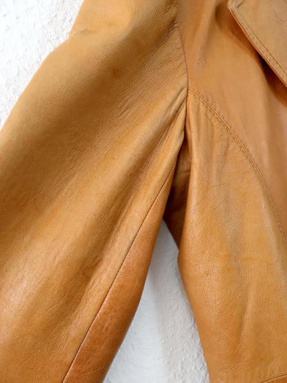 Vintage 80er 90er CREAZIONI ASSO Lederjacke Blazer Mantel hellbraun L