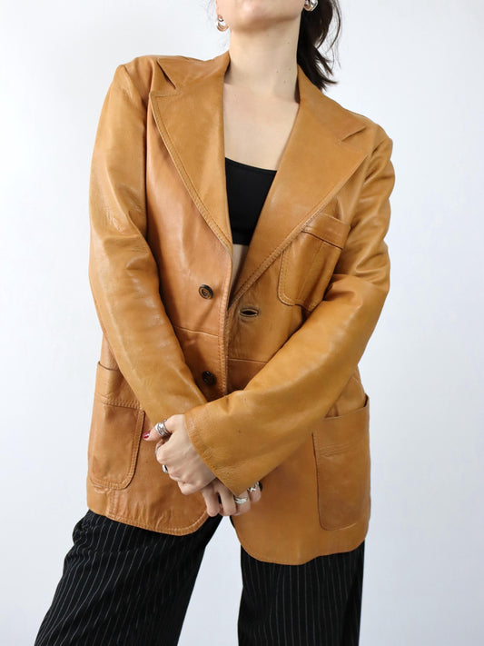 Vintage 80er 90er CREAZIONI ASSO Lederjacke Blazer Mantel hellbraun L