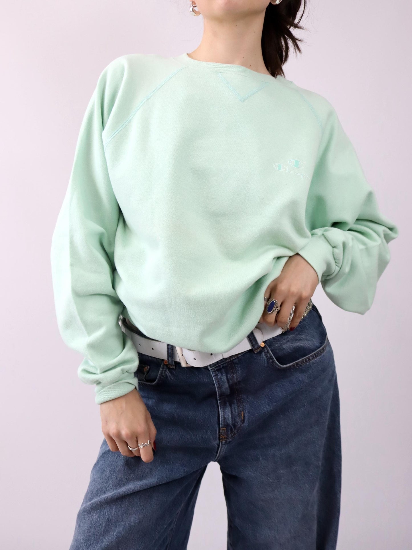 Vintage 80er 90er CHAMPION Sweatshirt Crewneck Pullover mintgrün XL