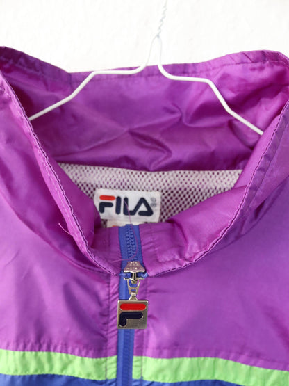 Vintage 80er 90er FILA Trainingsjacke Jacke Stehkragen glänzend blau lila 52 XL