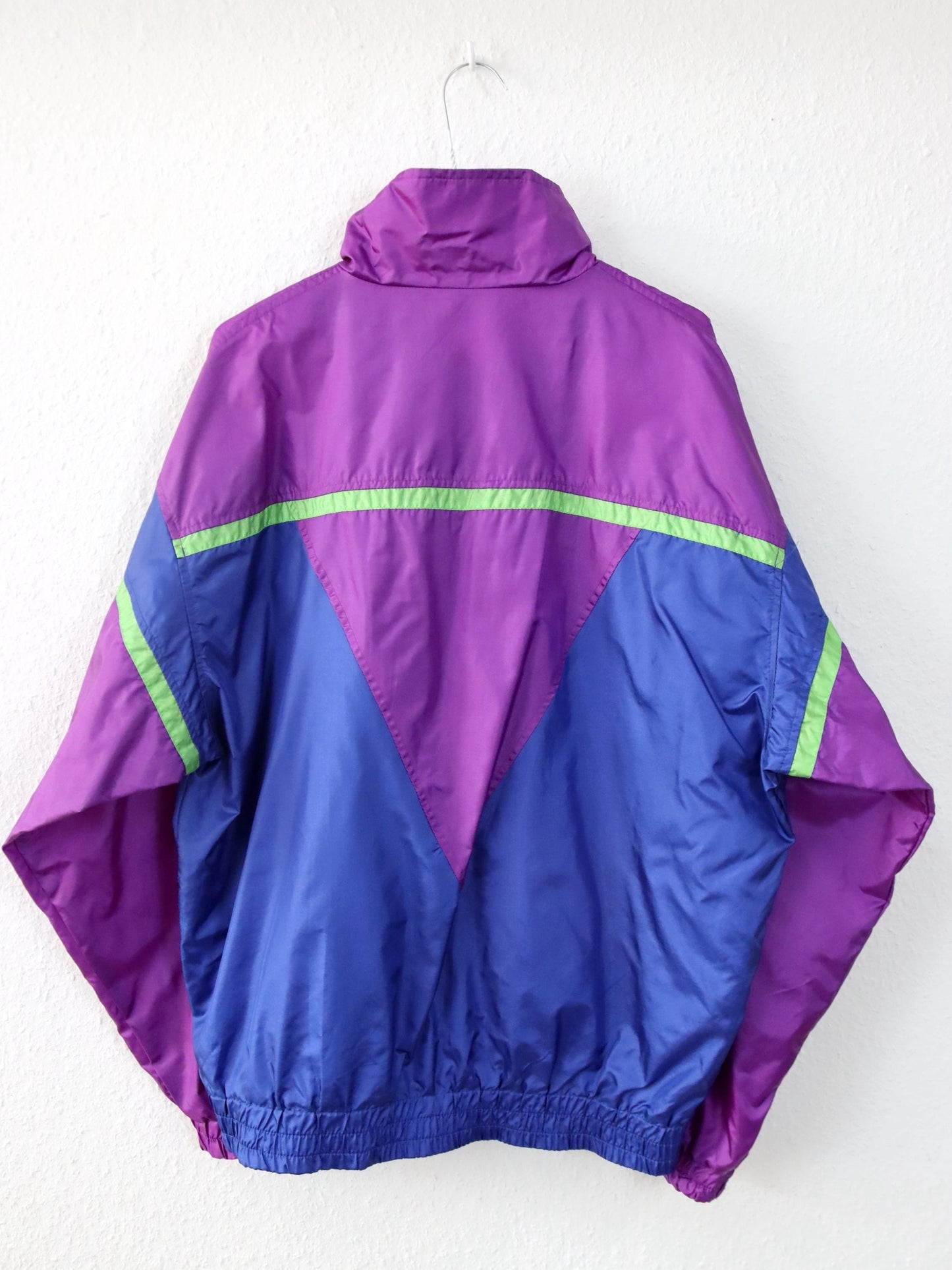 Vintage 80er 90er FILA Trainingsjacke Jacke Stehkragen glänzend blau lila 52 XL