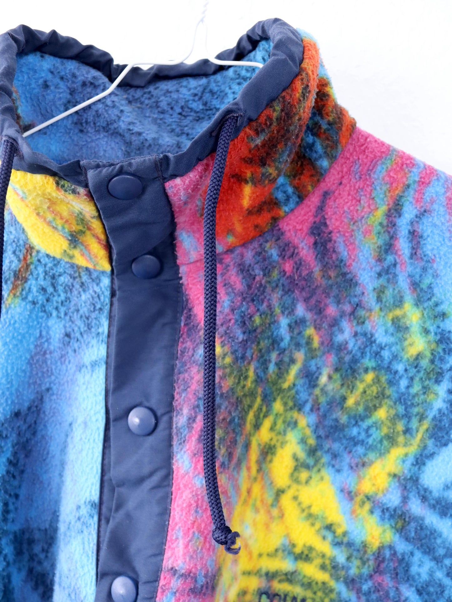 Vintage 80er 90er COLMAR Fleecepullover Fleece Stehkragen crazy pattern bunt XL