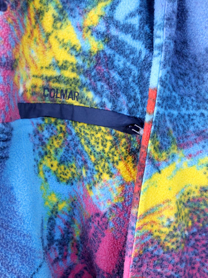 Vintage 80er 90er COLMAR Fleecepullover Fleece Stehkragen crazy pattern bunt XL