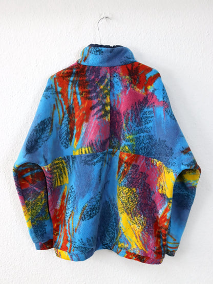 Vintage 80er 90er COLMAR Fleecepullover Fleece Stehkragen crazy pattern bunt XL