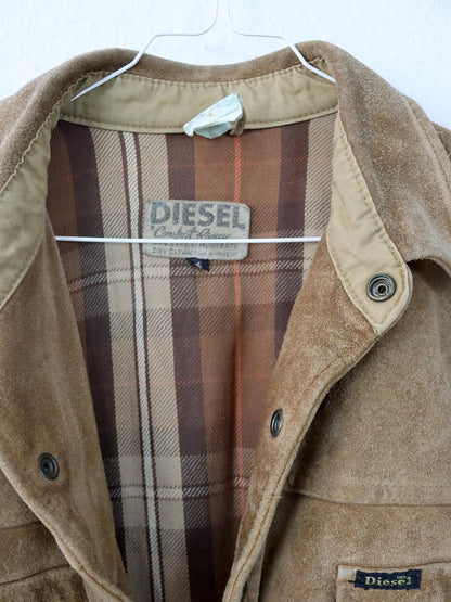 Vintage 80er 90er DIESEL Comfort Range Lederjacke Wildleder Knopfleiste heavy braun M