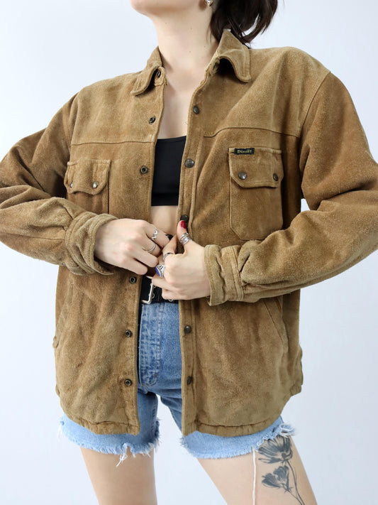 Vintage 80er 90er DIESEL Comfort Range Lederjacke Wildleder Knopfleiste heavy braun M