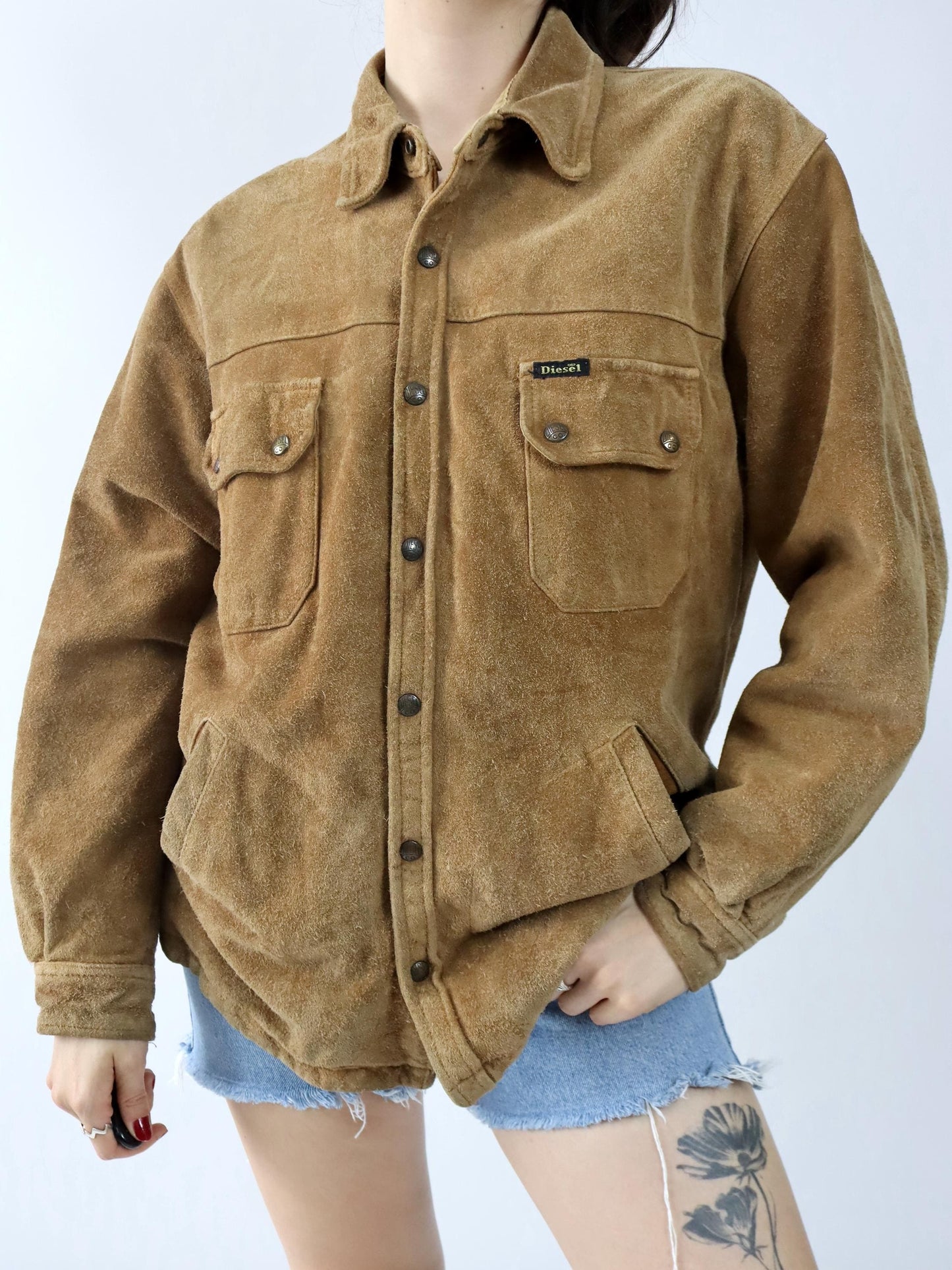 Vintage 80er 90er DIESEL Comfort Range Lederjacke Wildleder Knopfleiste heavy braun M