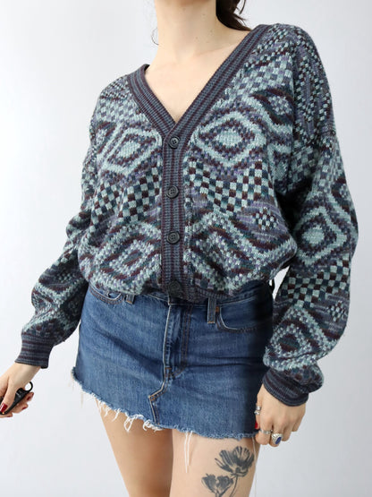 Vintage 80er 90er F. MORRI Cardigan Wollcardigan Strickjacke wolle gemustert M