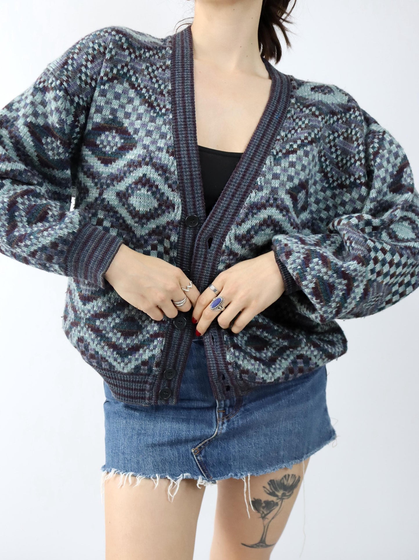 Vintage 80er 90er F. MORRI Cardigan Wollcardigan Strickjacke wolle gemustert M