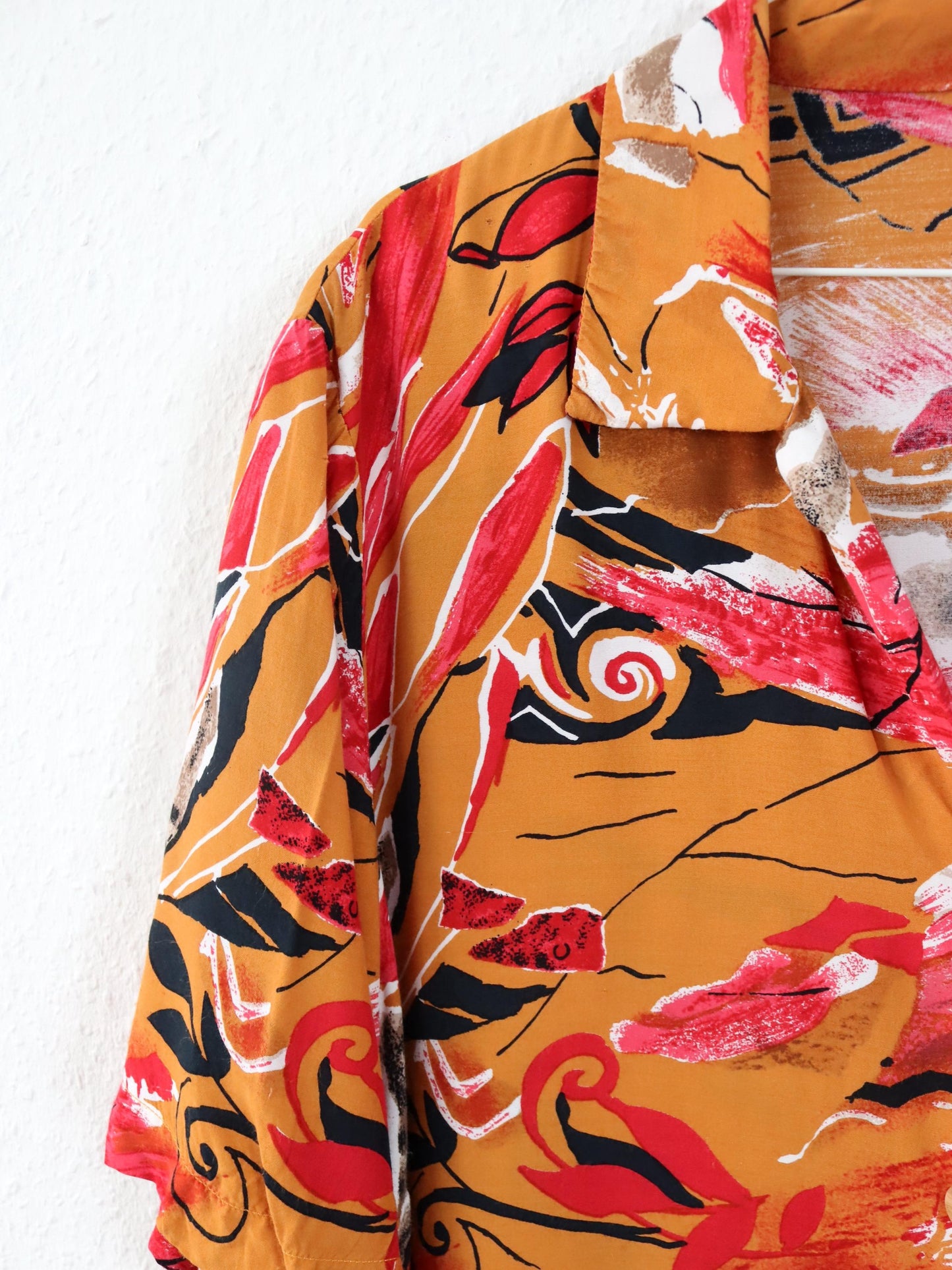 Vintage 80er 90er Hemd Bluse kurzarm crazy pattern orange rot L