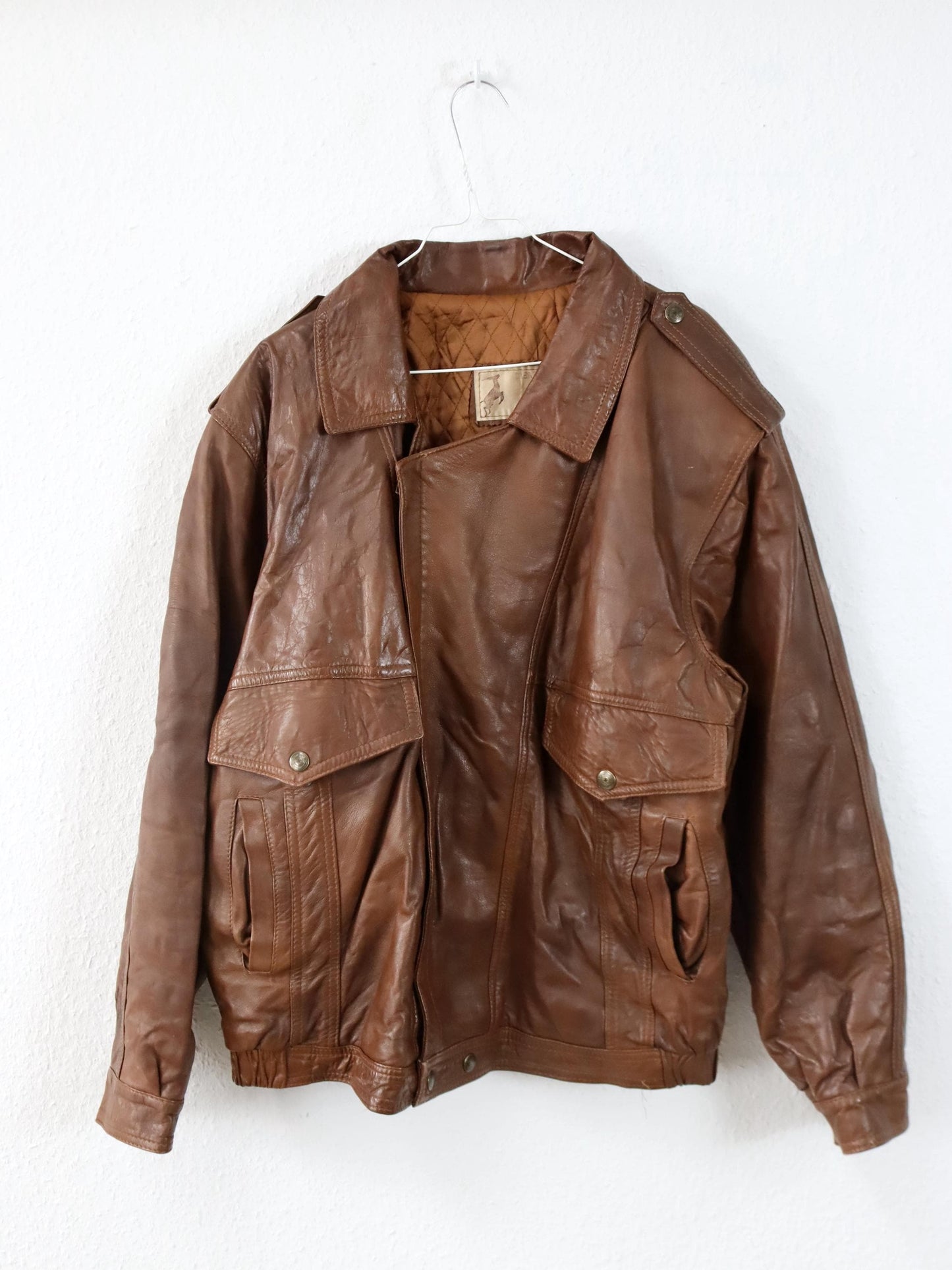 Vintage 80er 90er VERA PELLE Lederjacke Jacke Schulterpolster braun XL