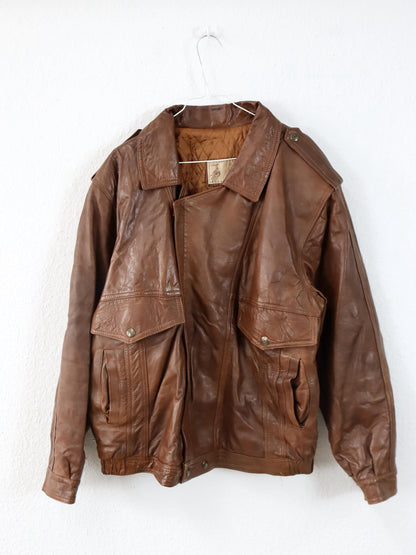 Vintage 80er 90er VERA PELLE Lederjacke Jacke Schulterpolster braun XL