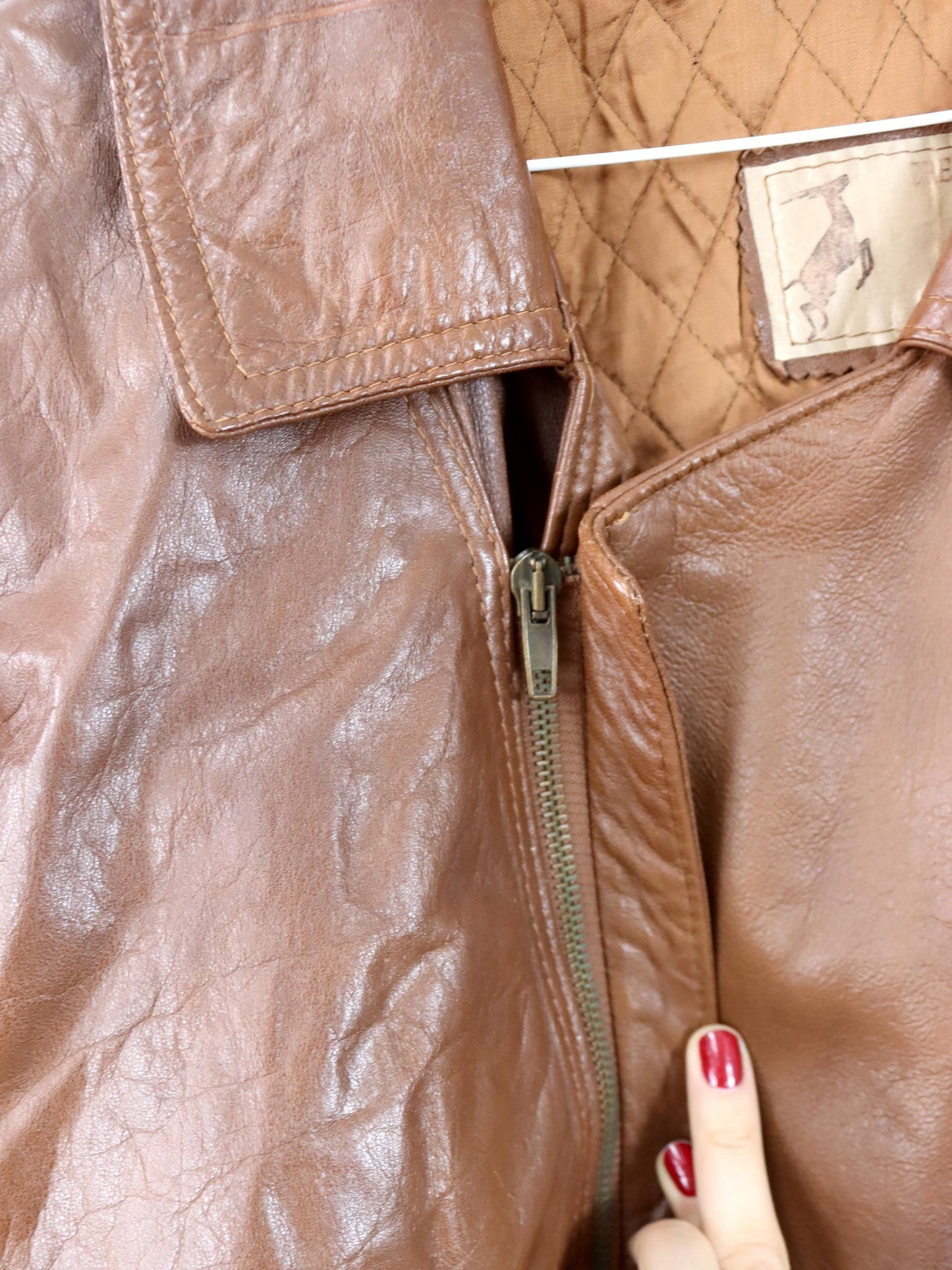 Vintage 80er 90er VERA PELLE Lederjacke Jacke Schulterpolster braun XL