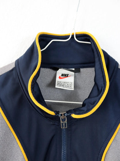 Vintage 80er 90er NIKE Trainingsjacke Jacke Stehkragen dunkelblau grau gelb M