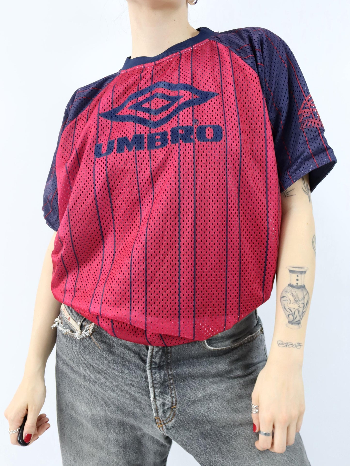 Vintage 80er 90er UMBRO Wendeshirt Trikot reversible dunkelblau rot M