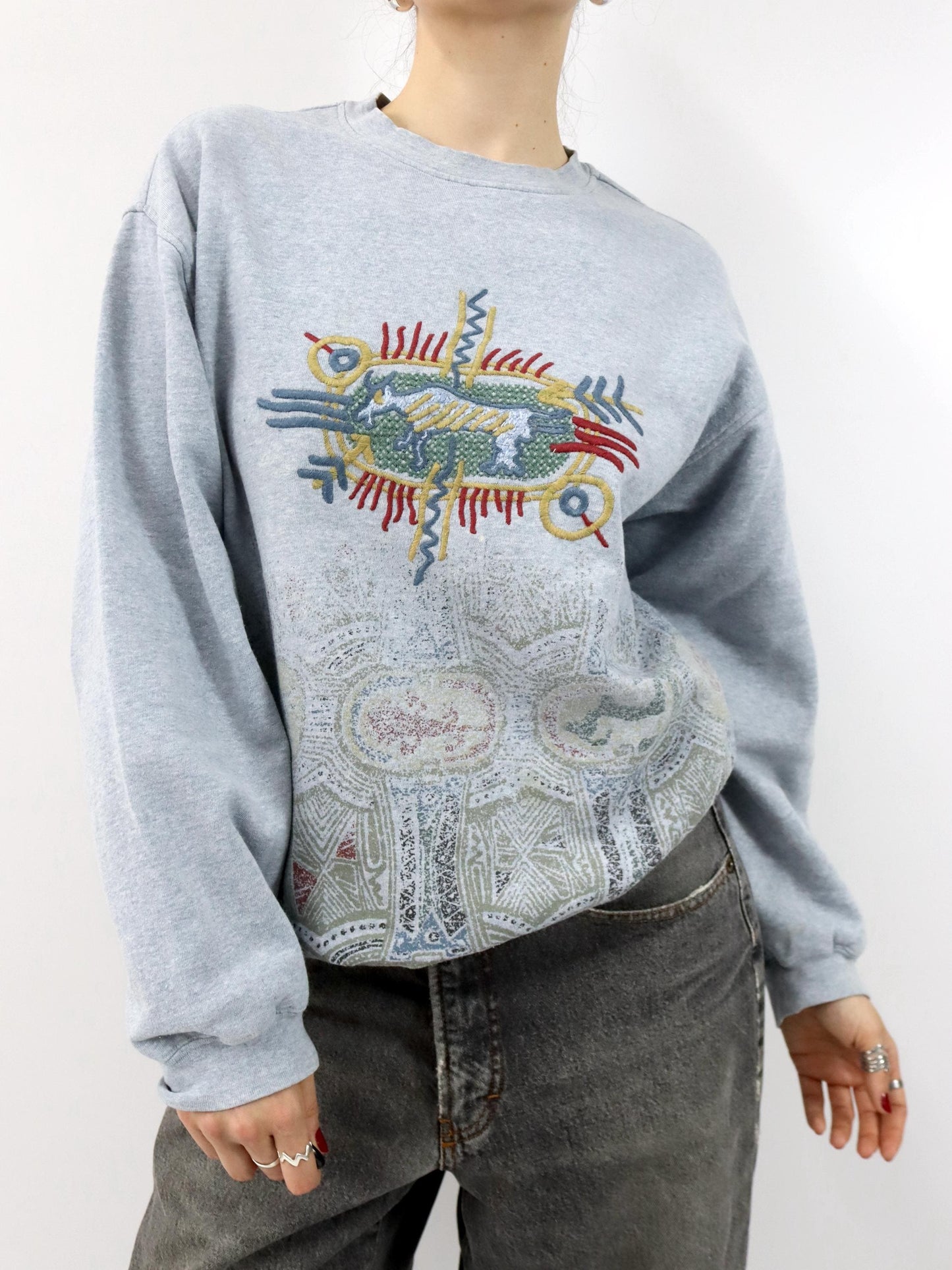 Vintage 80er 90er THINK PINK Sweatshirt Pullover Print Stickerei M