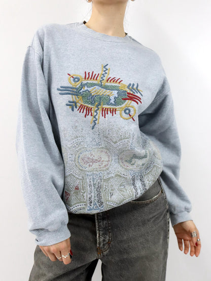Vintage 80er 90er THINK PINK Sweatshirt Pullover Print Stickerei M