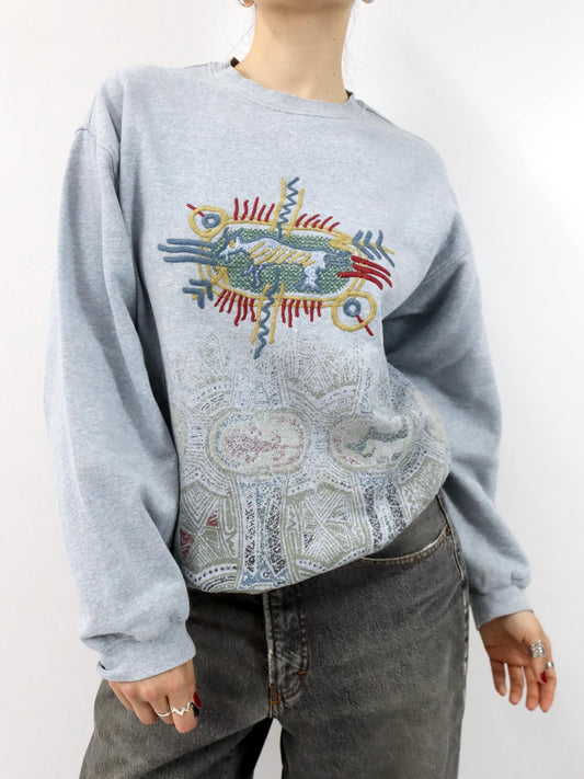 Vintage 80er 90er THINK PINK Sweatshirt Pullover Print Stickerei M