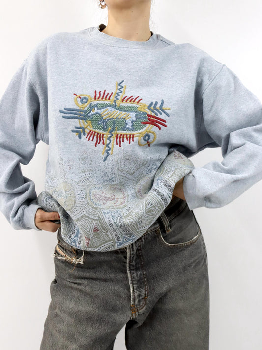 Vintage 80er 90er THINK PINK Sweatshirt Pullover Print Stickerei M