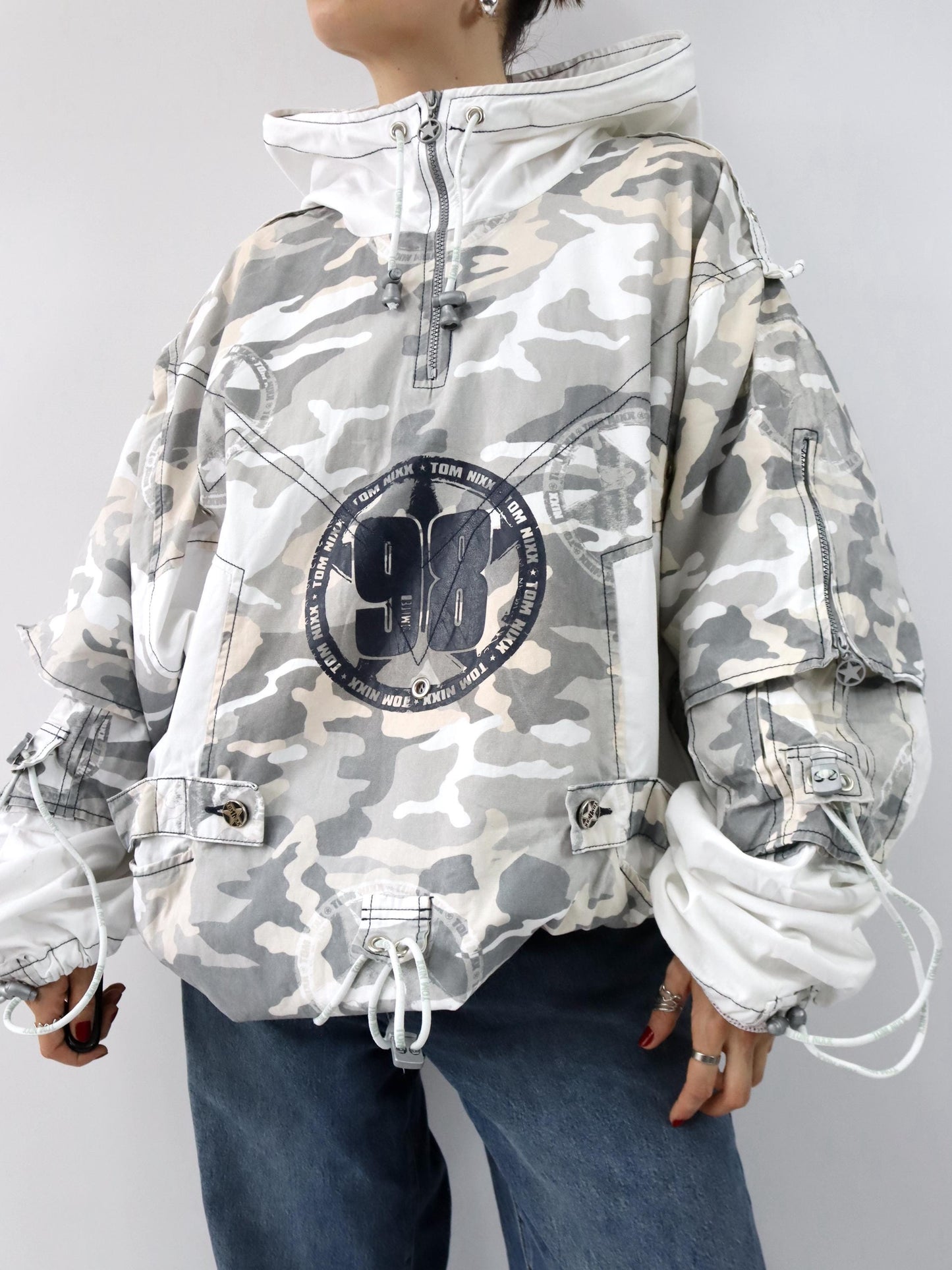 Vintage 90er 00er Y2k TOM NIXX Windbreaker Überziehjacke Jacke Camouflage Designer Berlin XXL